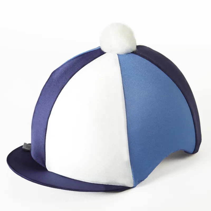 Lycra Hat Cover with Pom Pom - Navy/Blue/White